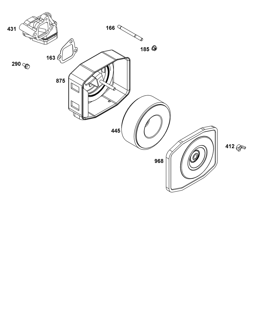 Air Cleaner Group Diagram and Parts List for 131D05-0002-01 100000 - 19Z999 Briggs and Stratton Engine